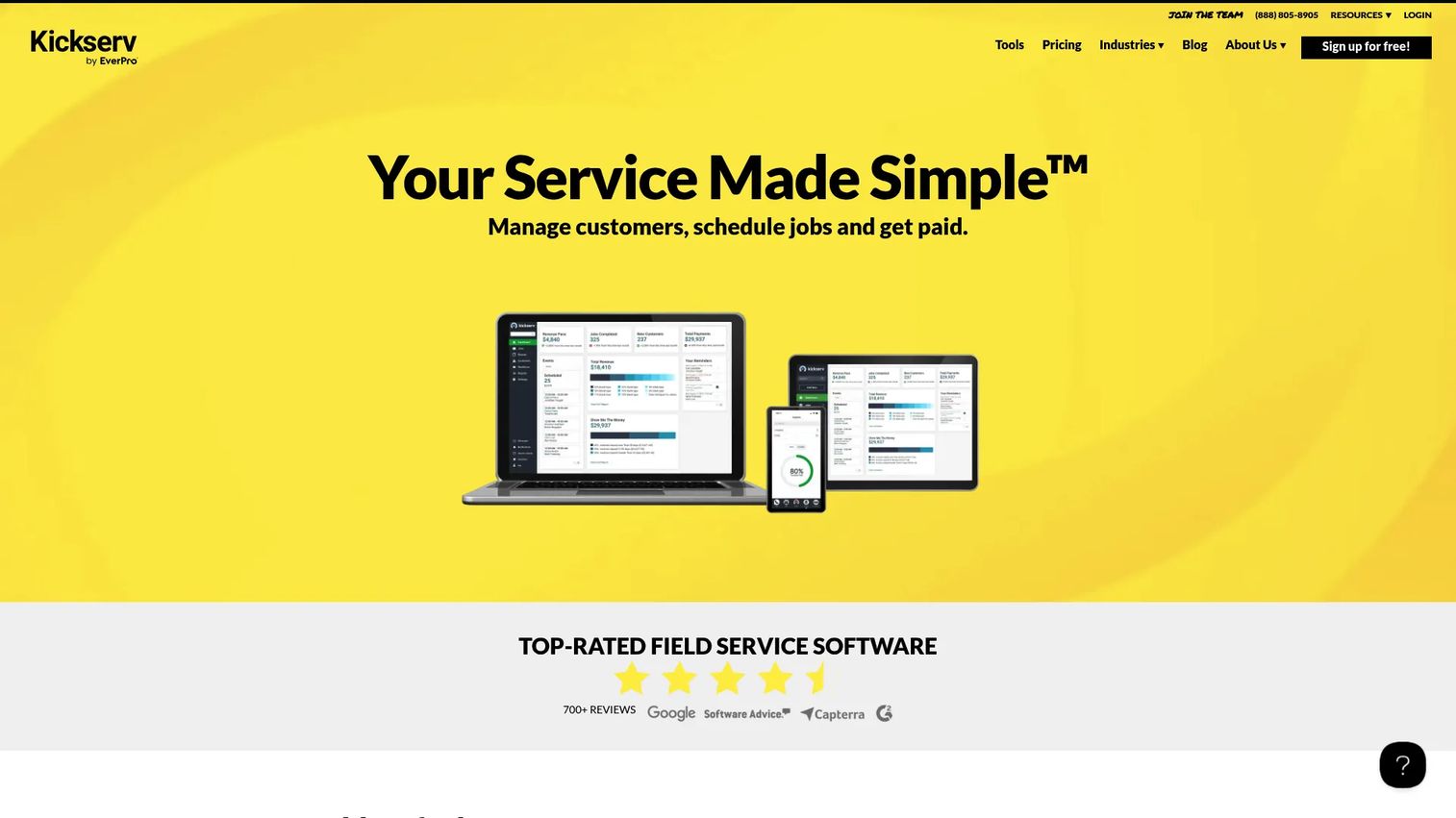 Kickserv field service management software homepage
