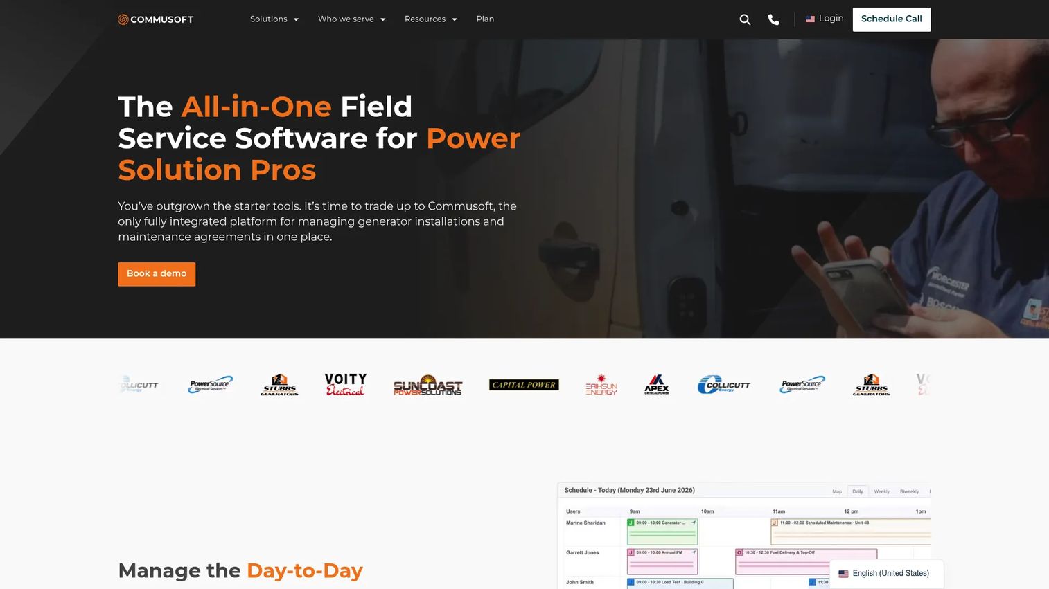 Commusoft field service management software homepage