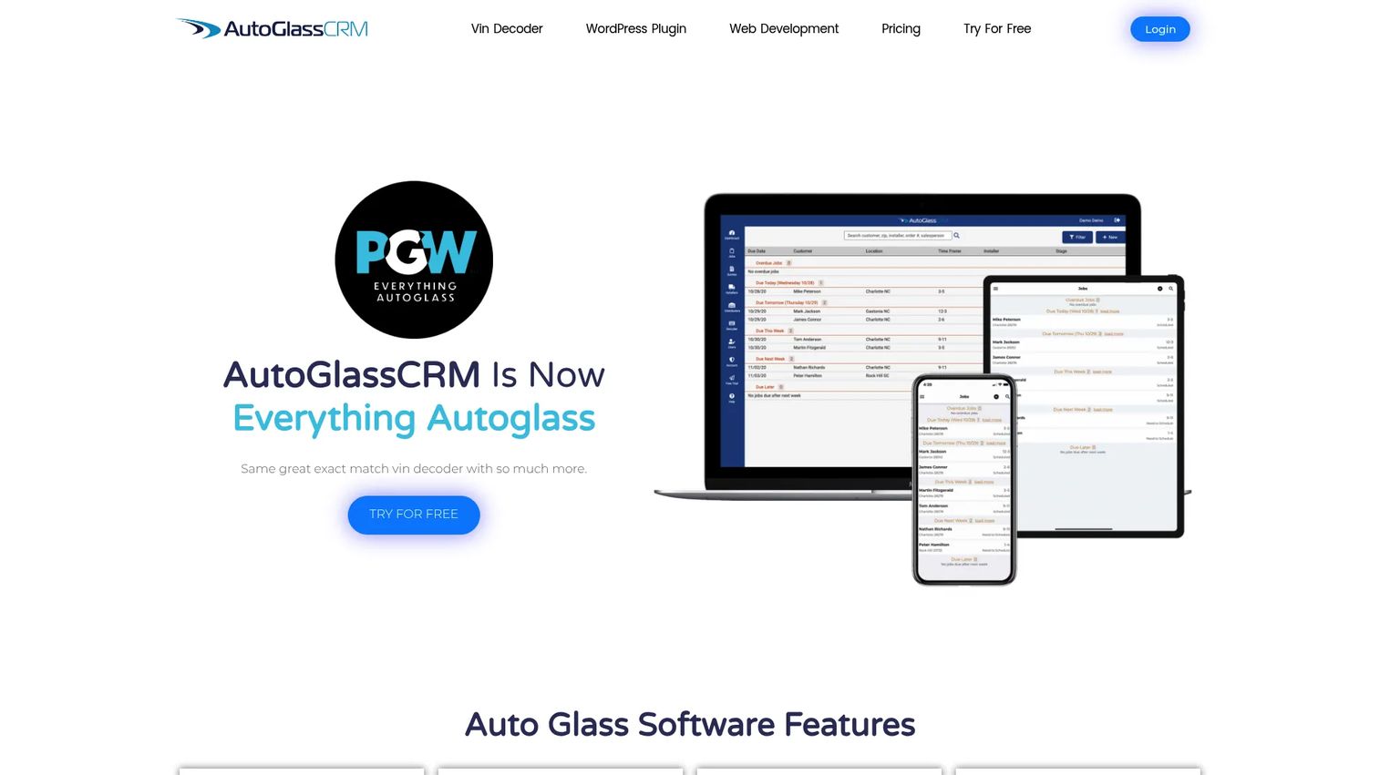 AutoGlassCRM quoting and CRM software homepage