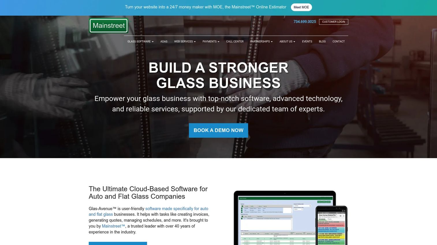 Glas-Avenue auto glass point-of-sale software homepage