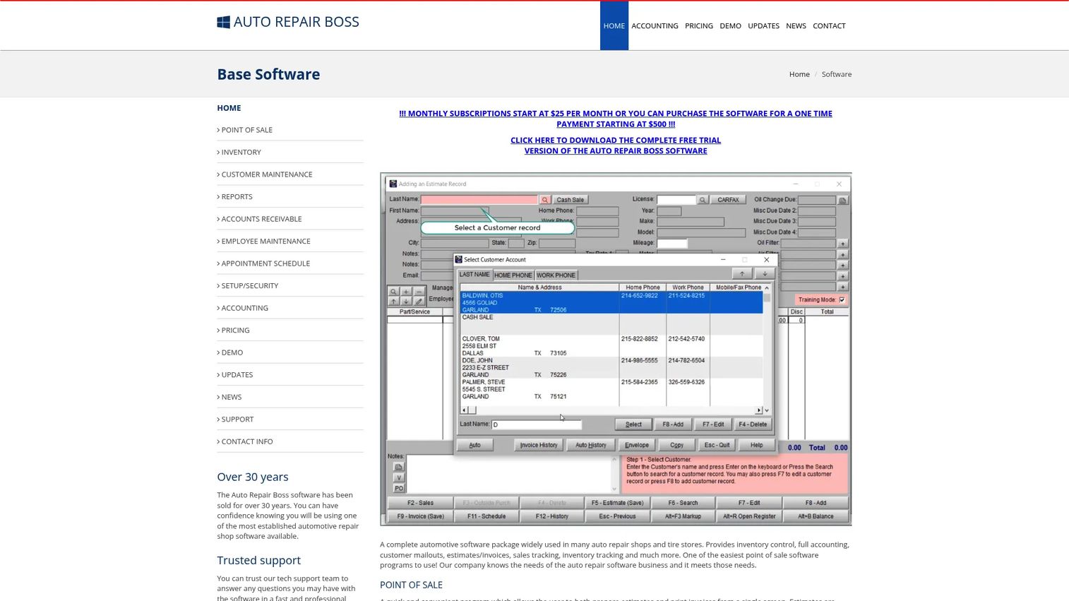 Auto Repair Boss shop management software homepage