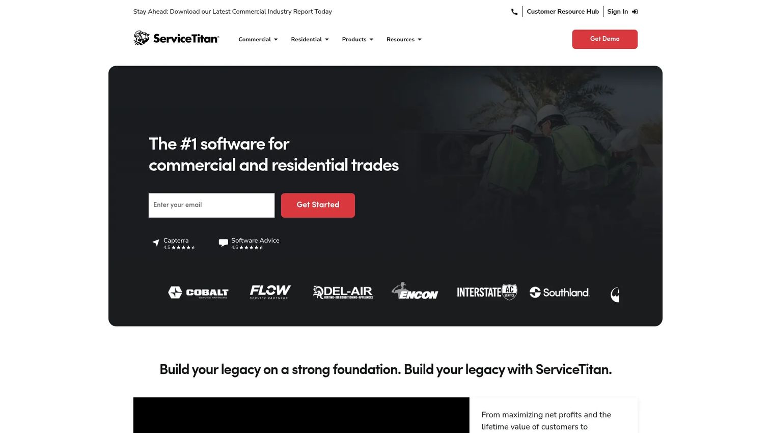 ServiceTitan garage door and field service management software homepage