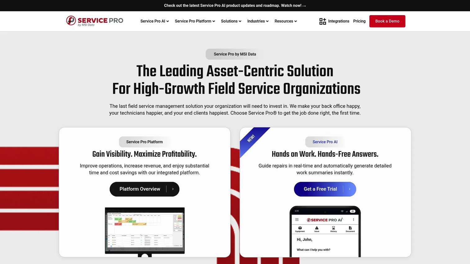 Service Pro field service management software homepage