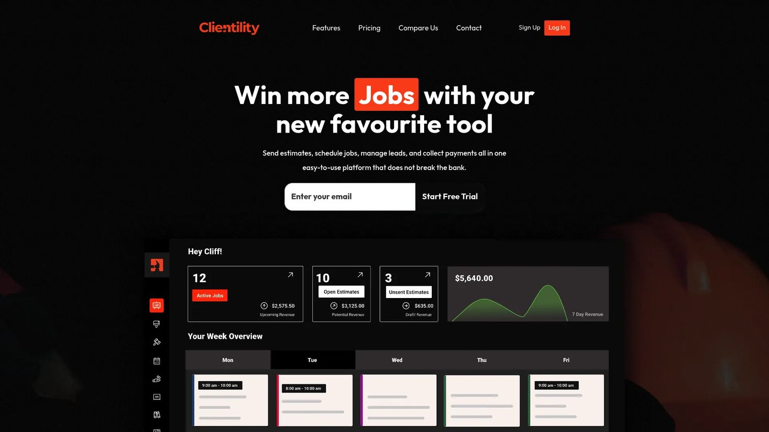 Clientility auto detailing and home service management software homepage