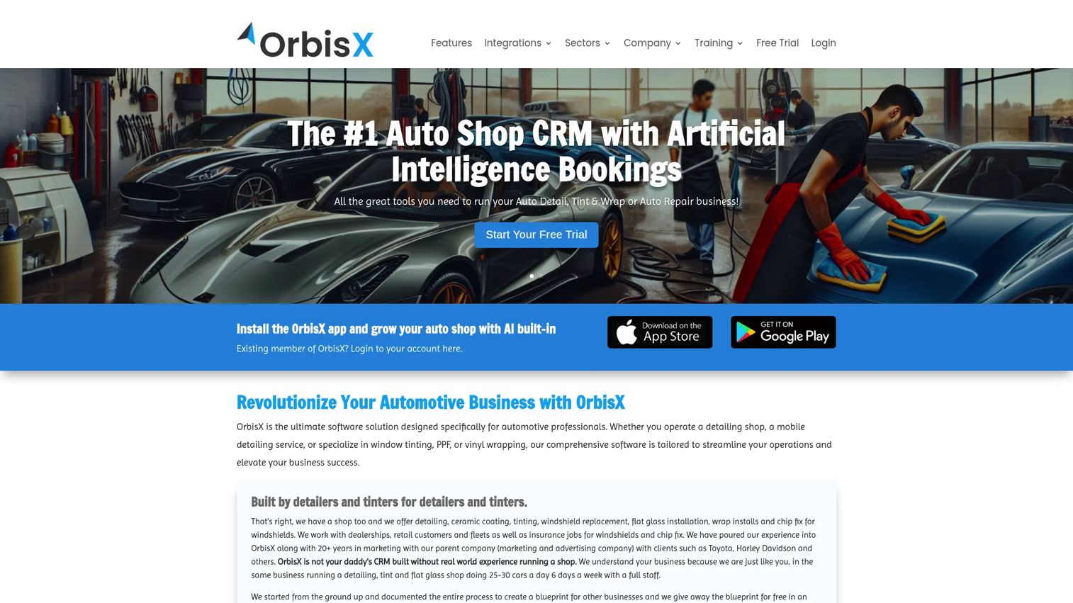OrbisX automotive CRM software homepage