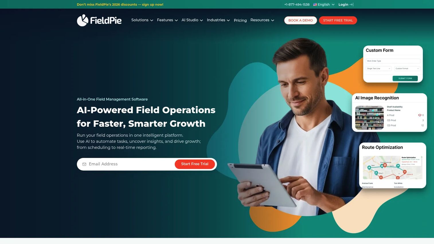 FieldPie cloud-based field management software homepage
