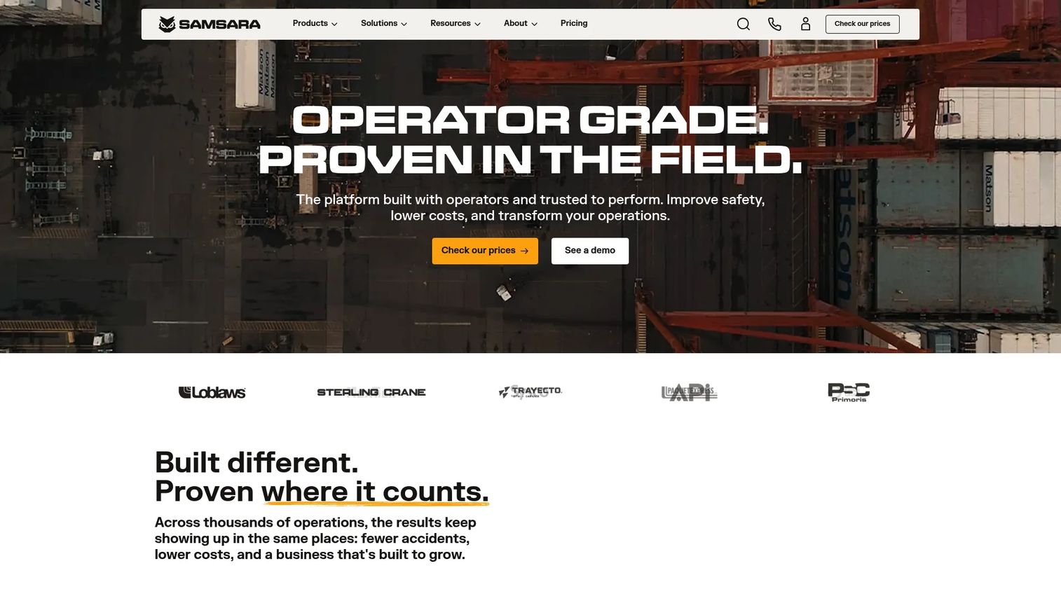 Samsara connected operations platform for fleets homepage