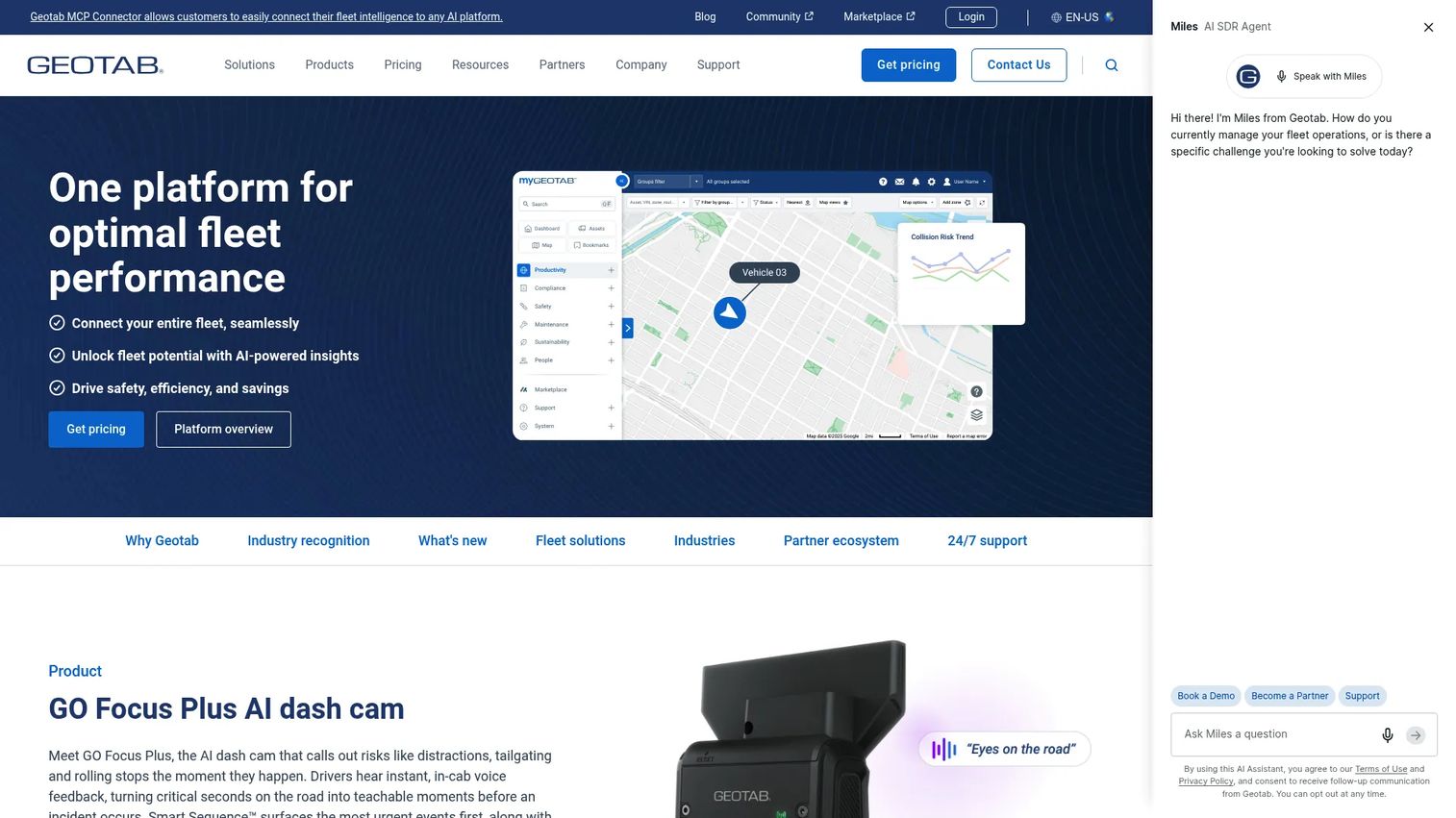 Geotab telematics platform interface