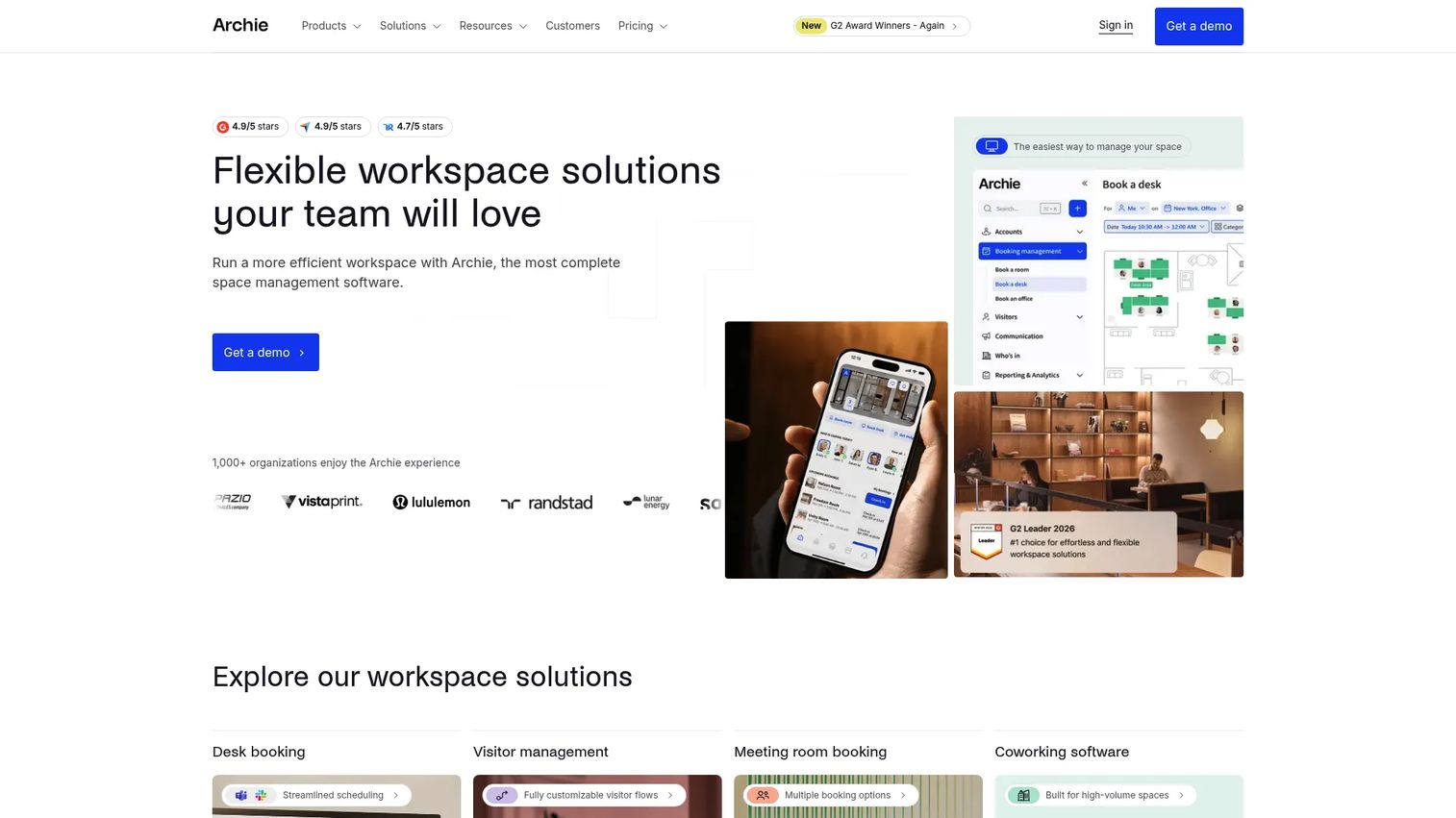 Archie workplace management software showing desk booking interface