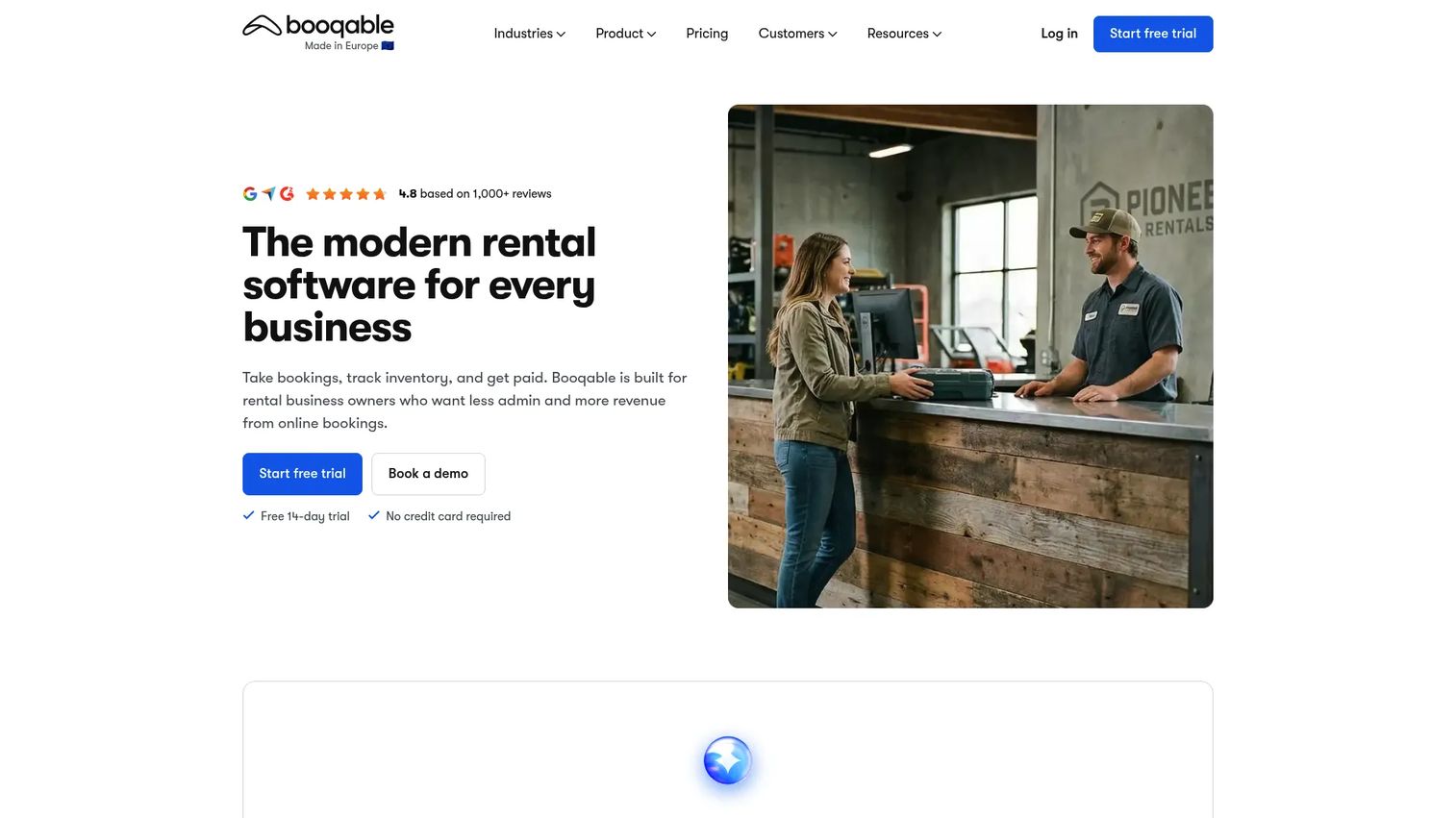 Booqable rental management software homepage