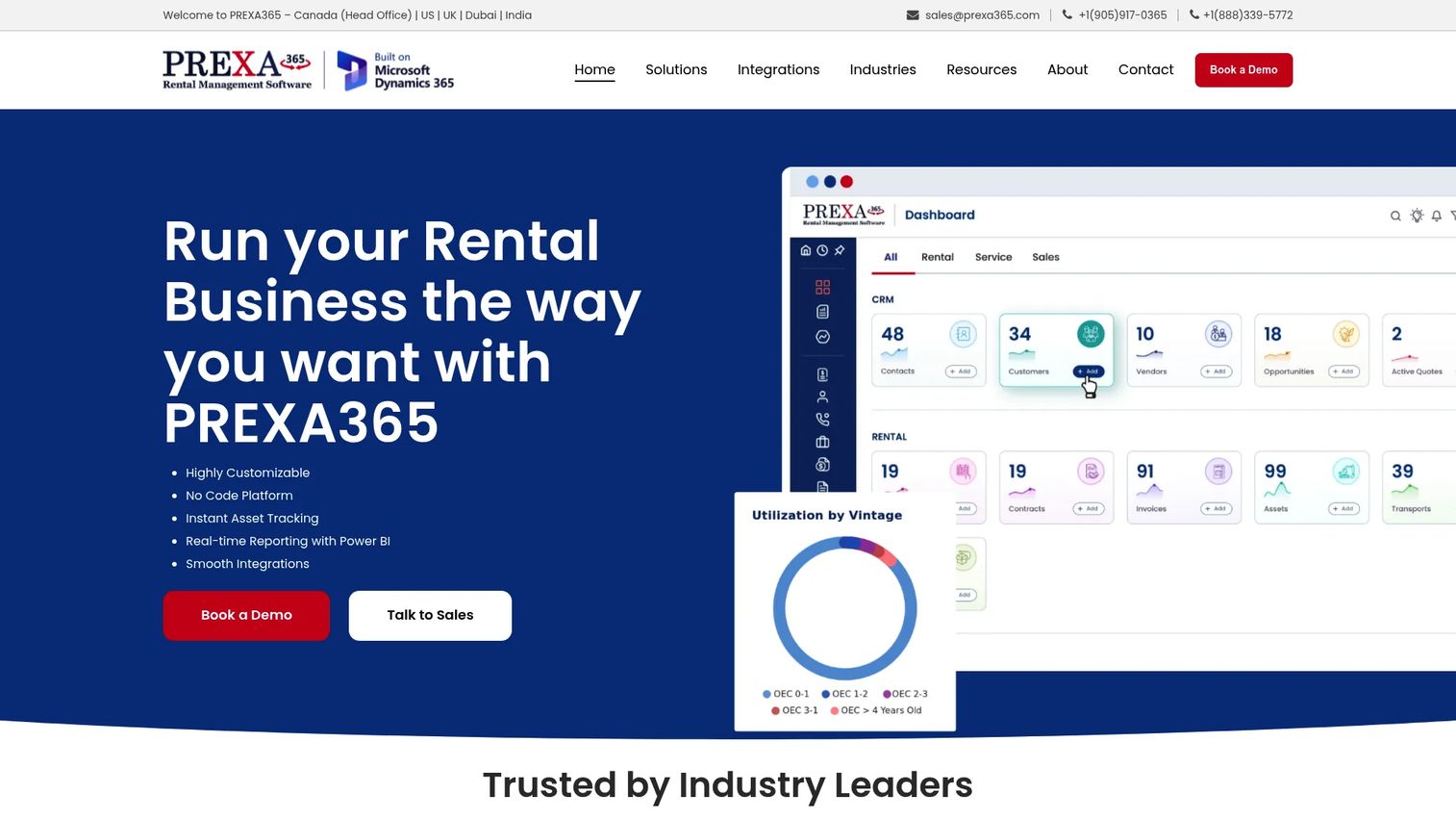PREXA365 rental management software homepage