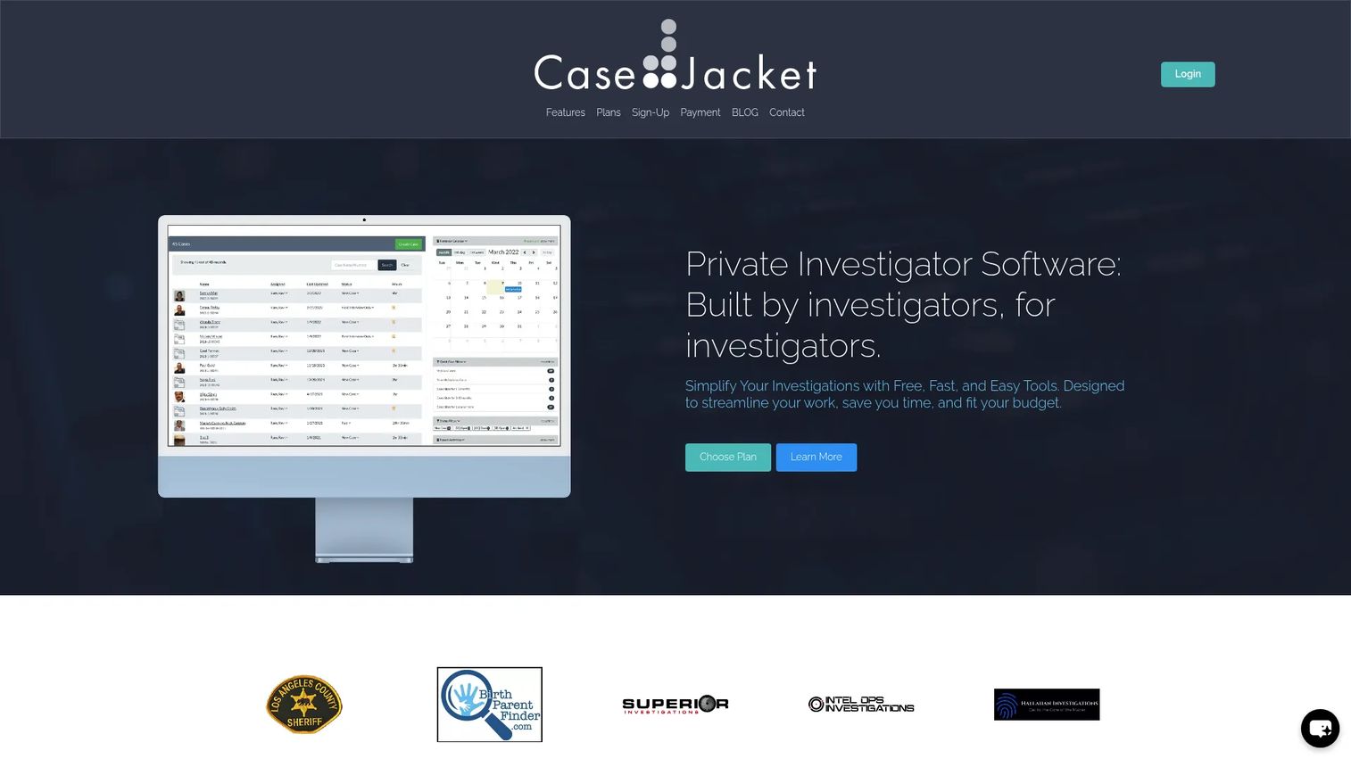 Case Jacket case management software for private investigators homepage
