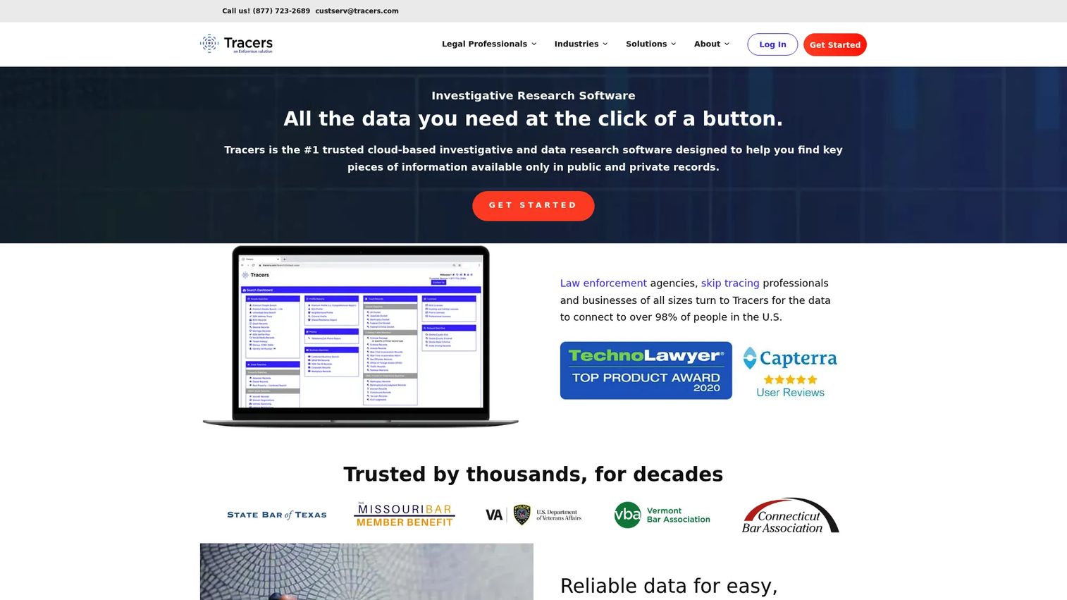 Tracers website homepage