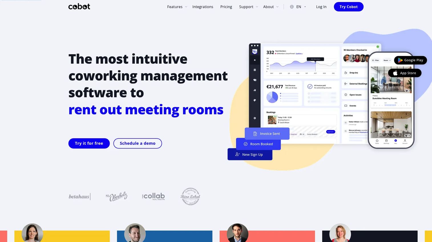 Cobot coworking and flexible office management software dashboard
