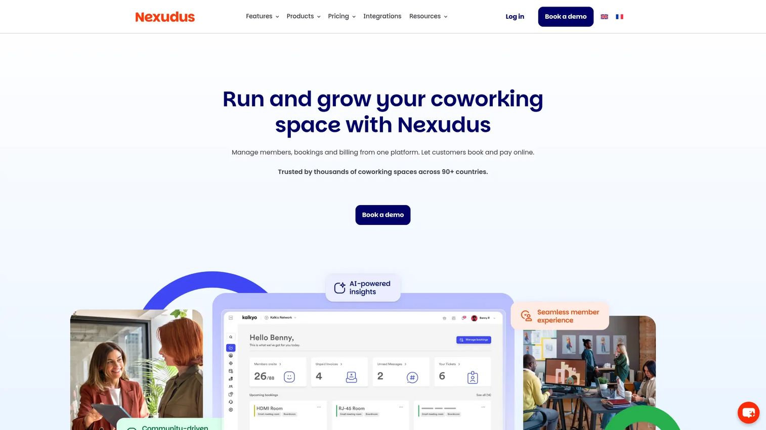 Nexudus coworking and flex workspace management software homepage