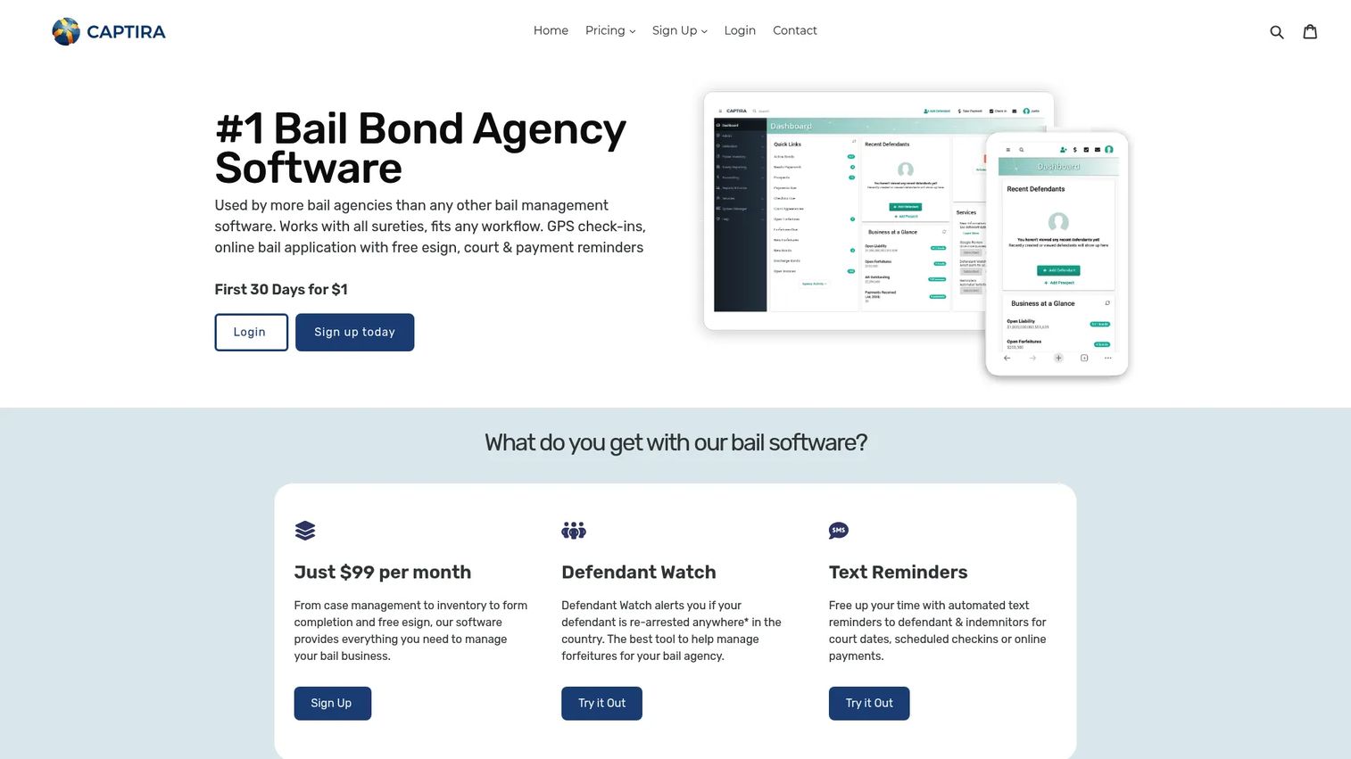 Captira bail bond management software homepage