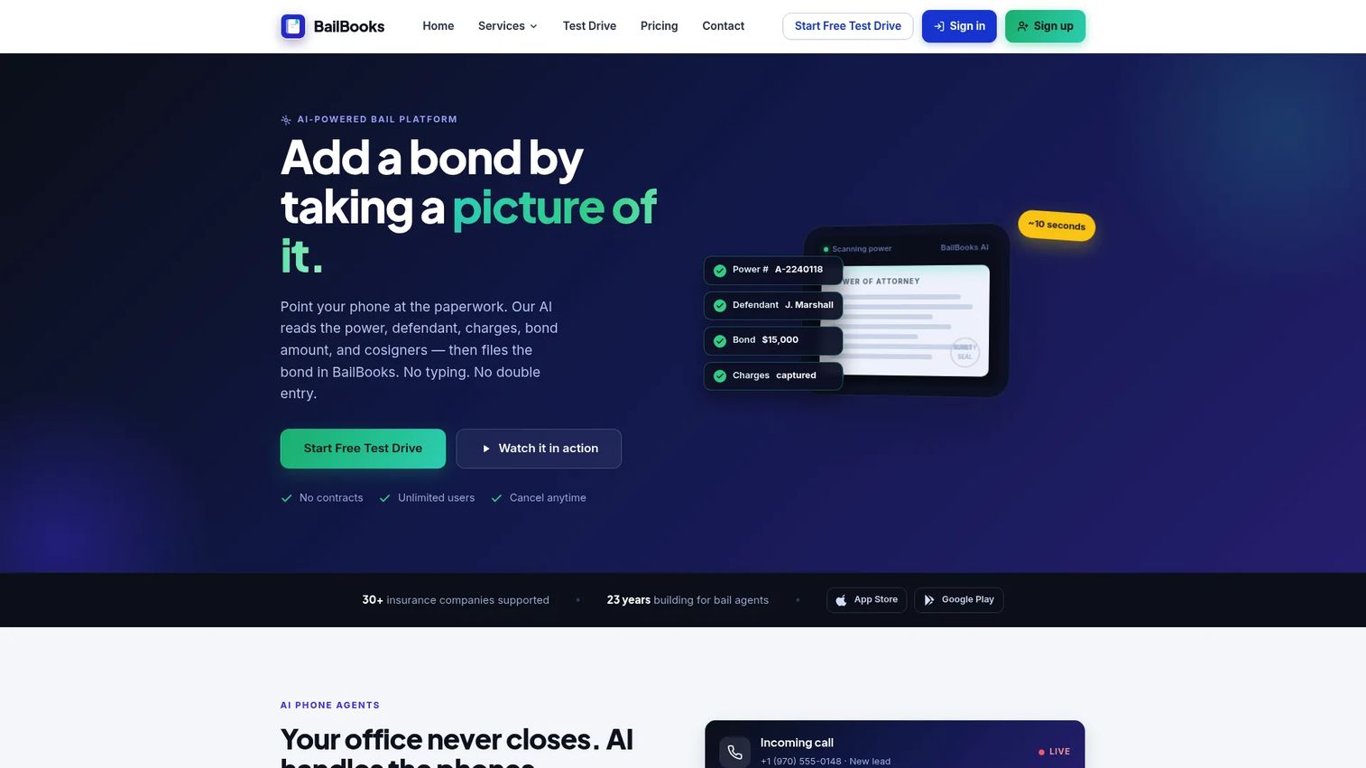 BailBooks bail bond management software homepage