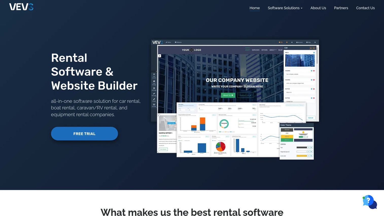 VEVS website builder and rental software homepage
