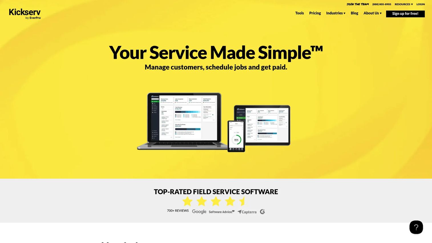 Kickserv field service management dashboard
