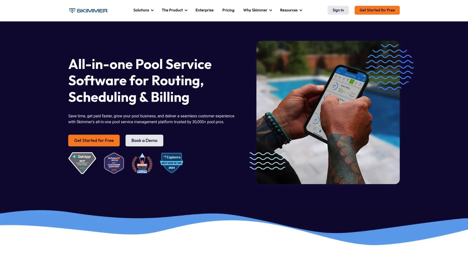 Skimmer route management and billing dashboard