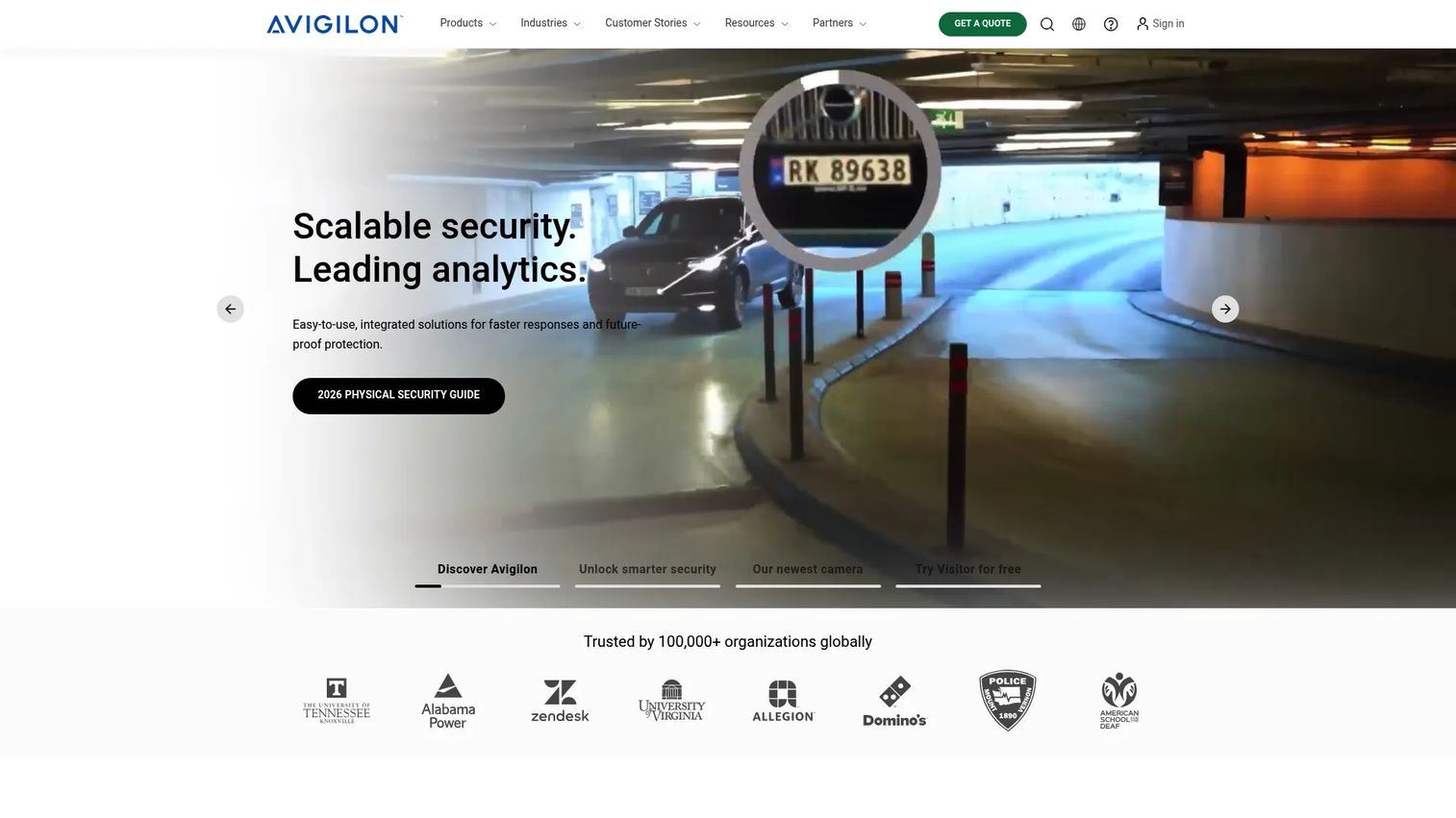 Avigilon physical security platform homepage