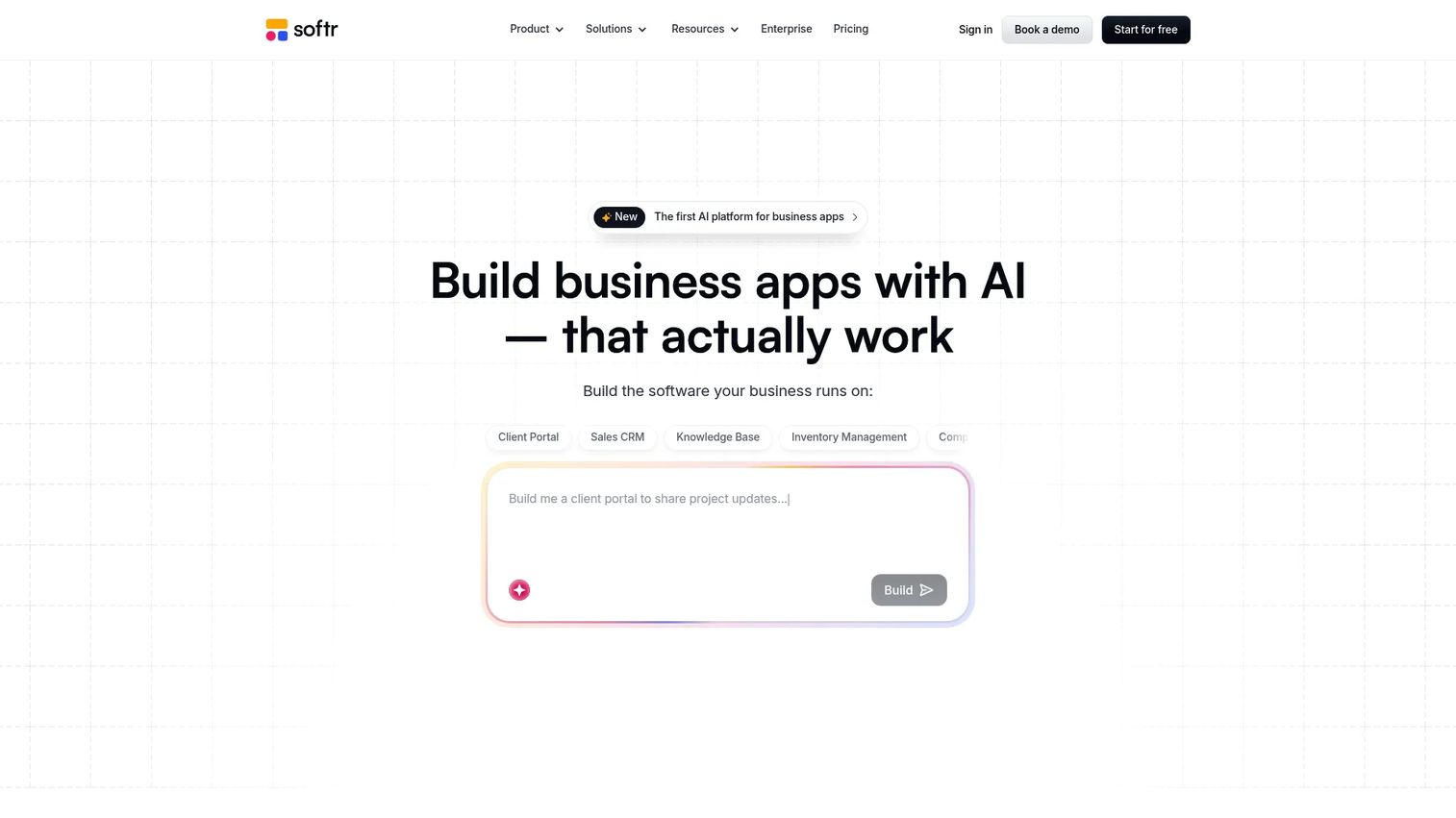 Softr no-code app builder homepage