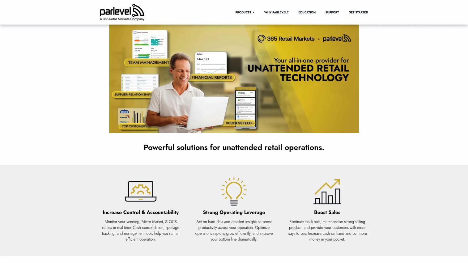 Parlevel vending and unattended retail management homepage
