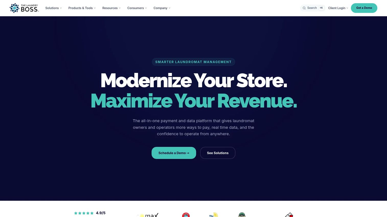 TheLaundryBoss laundromat software homepage