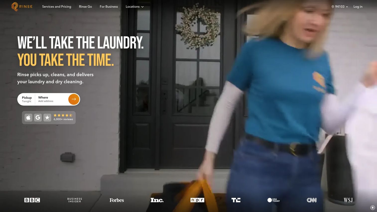 Rinse laundry service homepage