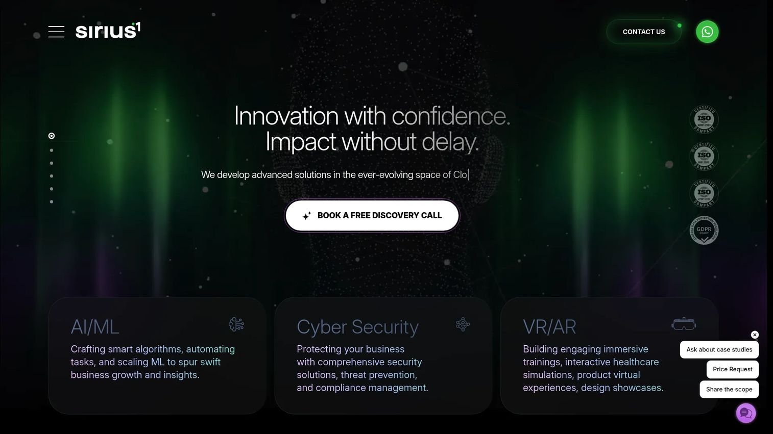 SiriusOne custom software development homepage