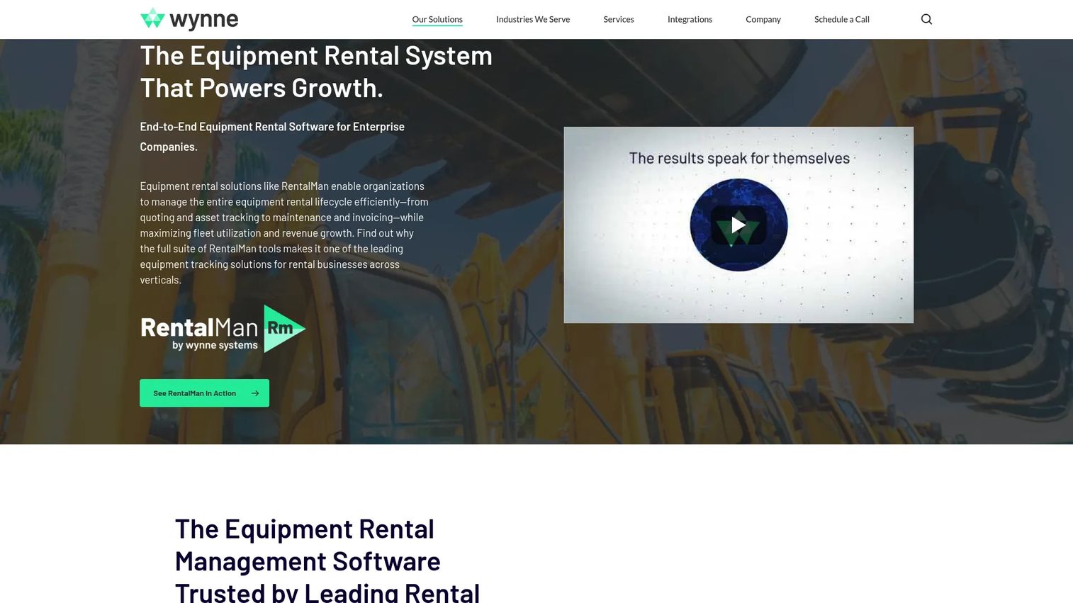 RentalMan enterprise equipment rental ERP homepage