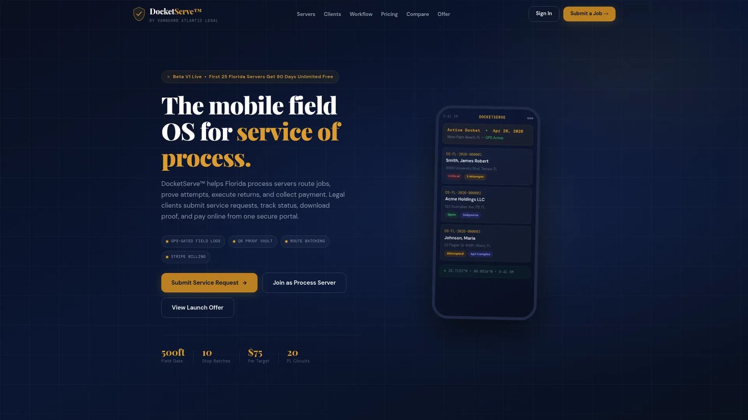 DocketServe mobile process service software