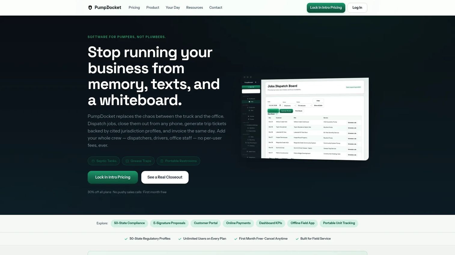 PumpDocket dispatch and compliance software homepage