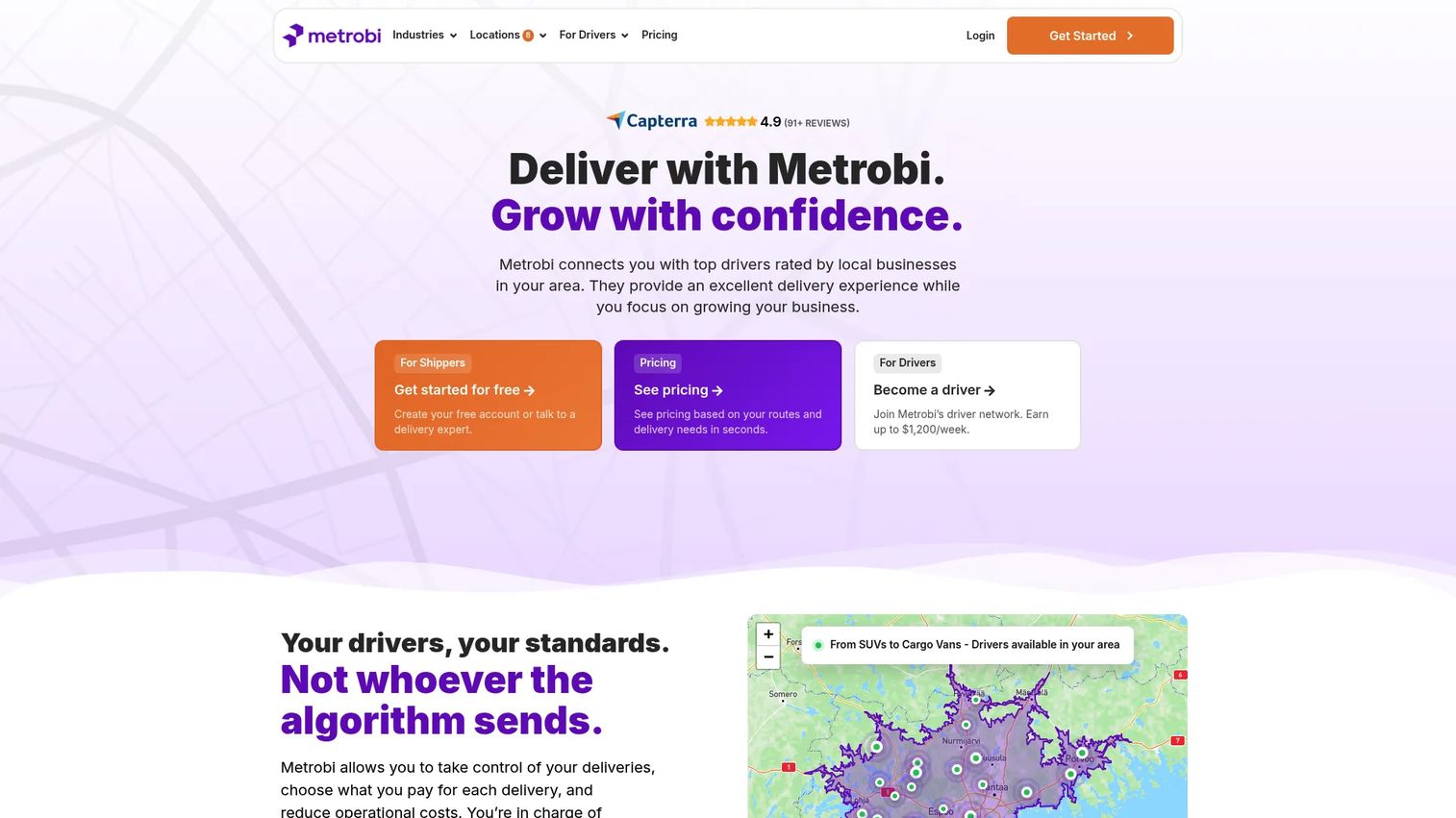 Metrobi local delivery management software homepage