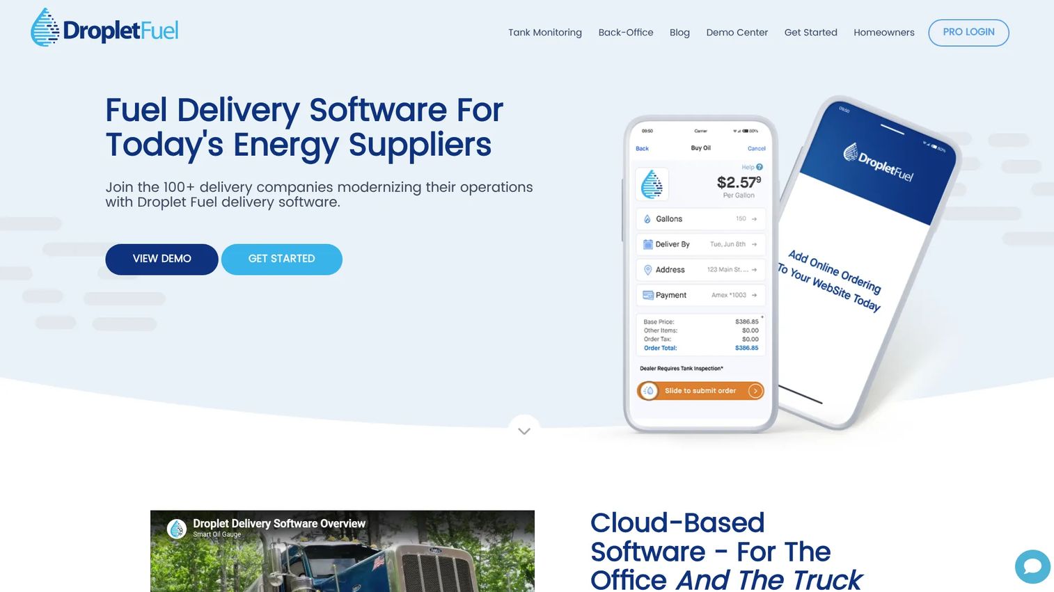Droplet Fuel fuel oil delivery software homepage