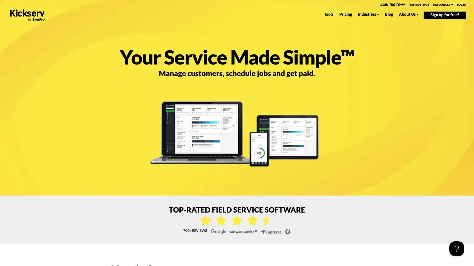 Kickserv field service management software homepage