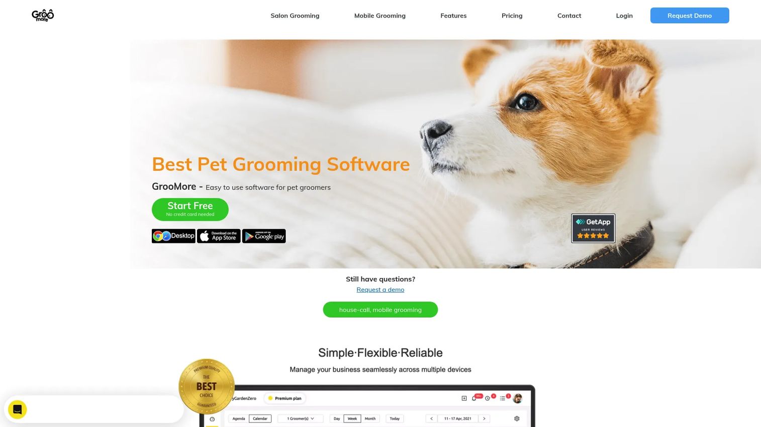 Groomore pet grooming software homepage