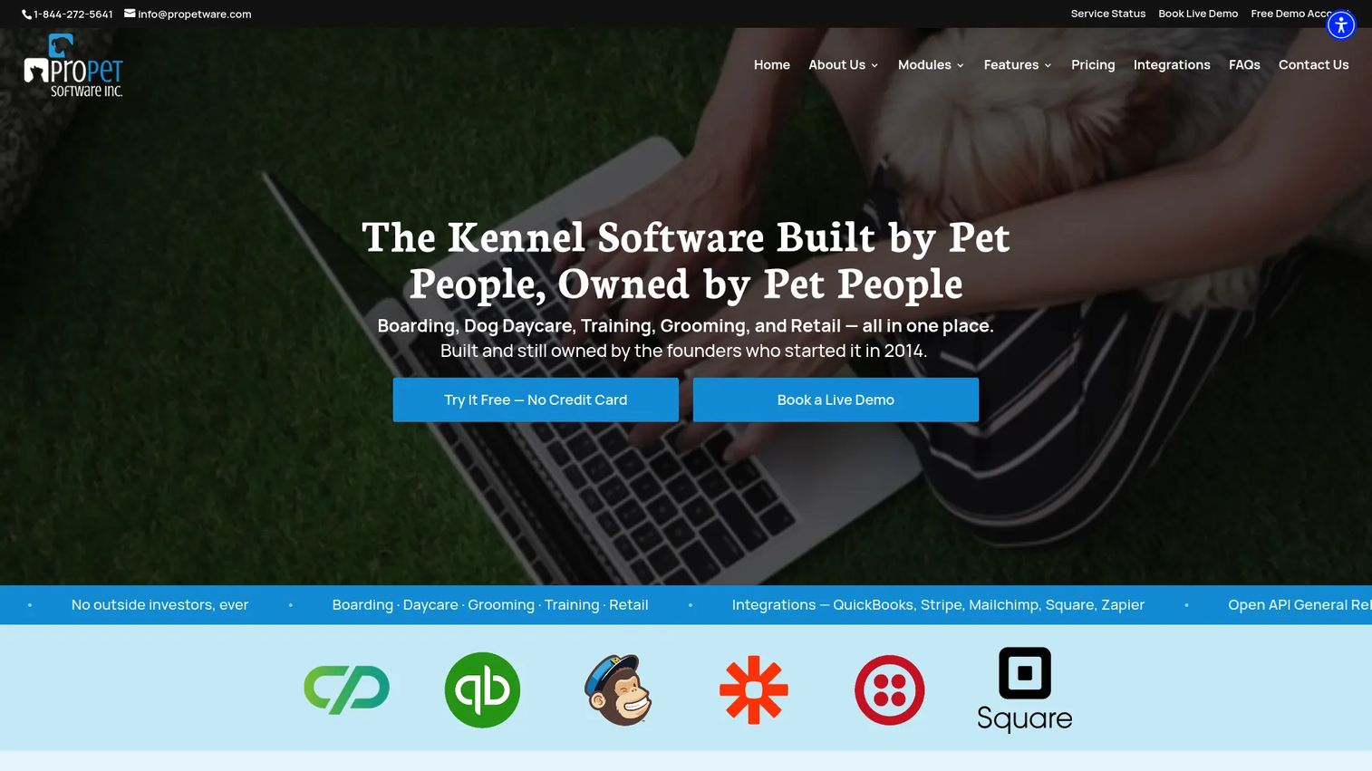 ProPet pet care management software homepage