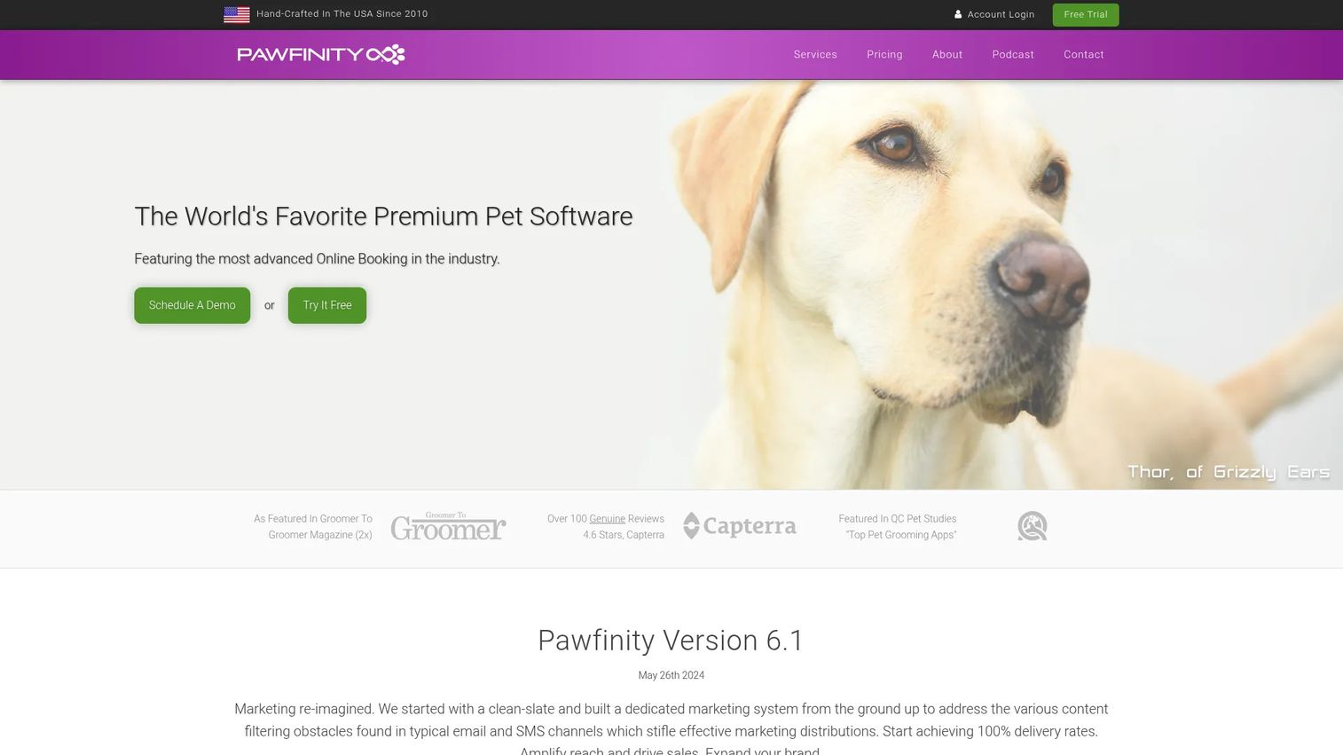 Pawfinity cloud pet business software homepage