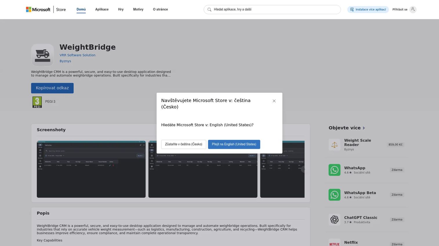 WeightBridge app listing on the Microsoft Store