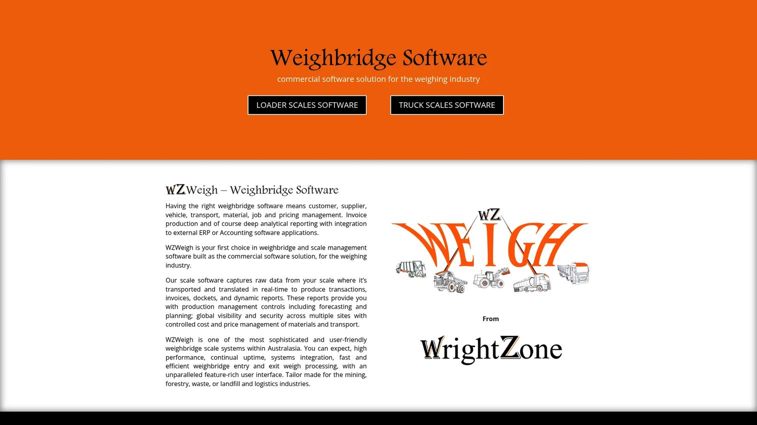 WZWeigh weighbridge and scale management software homepage