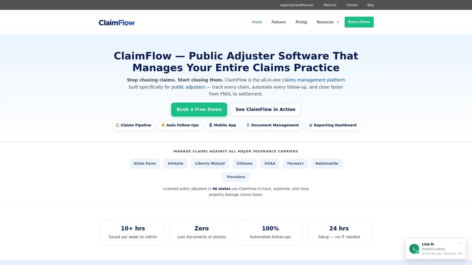 ClaimFlow claims software pipeline view