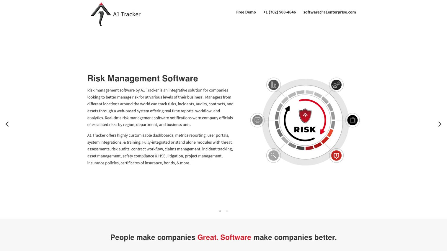 A1 Tracker risk management software homepage
