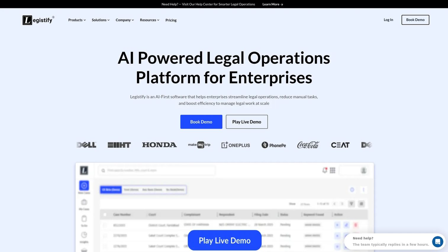 Legistify litigation management dashboard