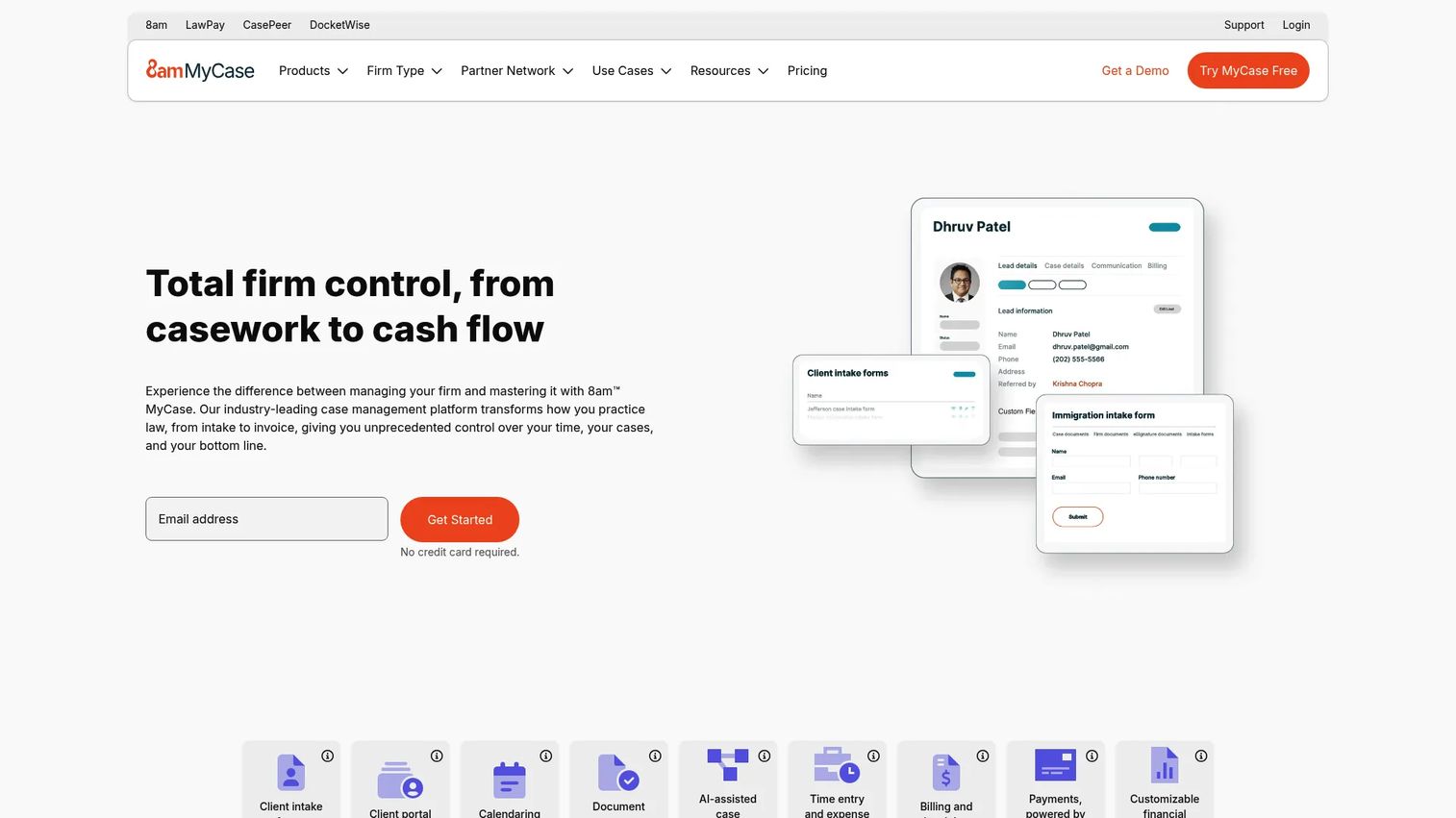 8am MyCase legal practice management software homepage