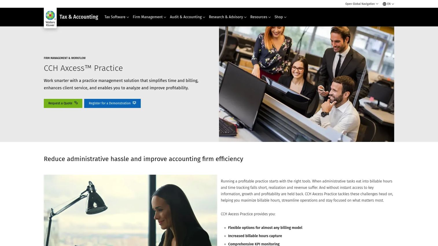 CCH Axcess practice management product page