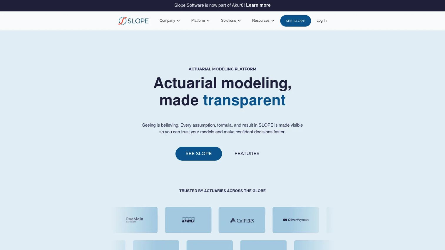 Slope Software actuarial modeling platform homepage