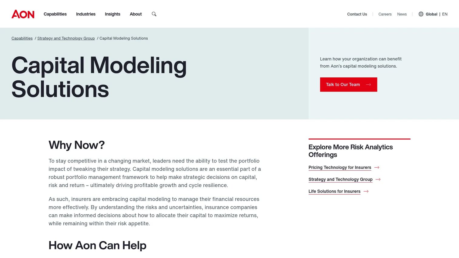 Aon Tyche capital modeling solution homepage