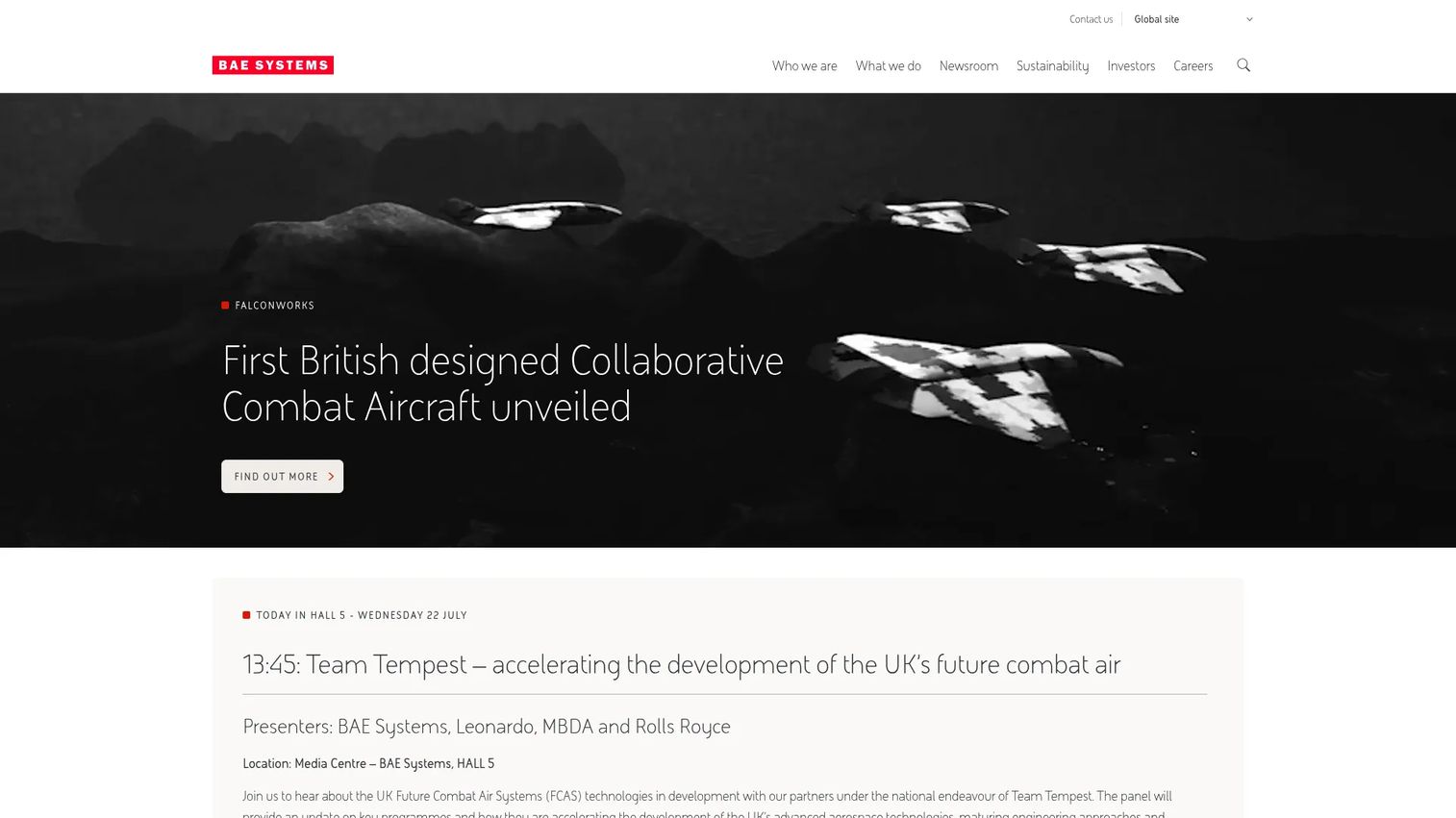 BAE Systems website homepage
