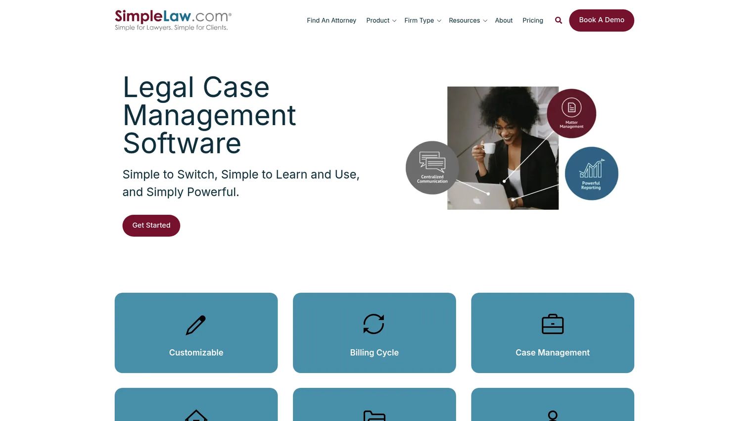 SimpleLaw legal case management software homepage